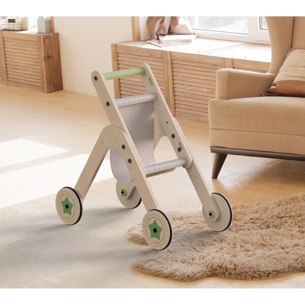 Mamatoyz Trio Kinderwagen Spielzeug-Kinderwagen aus Naturholz für die ersten Schritte der Kinder