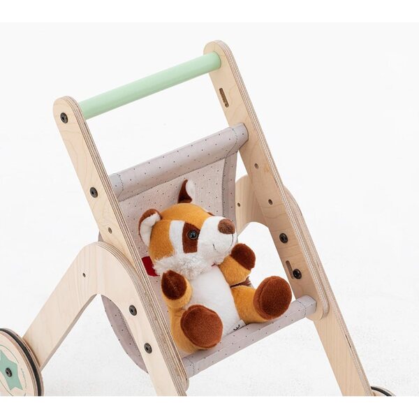 Mamatoyz Trio Kinderwagen Spielzeug-Kinderwagen aus Naturholz für die ersten Schritte der Kinder