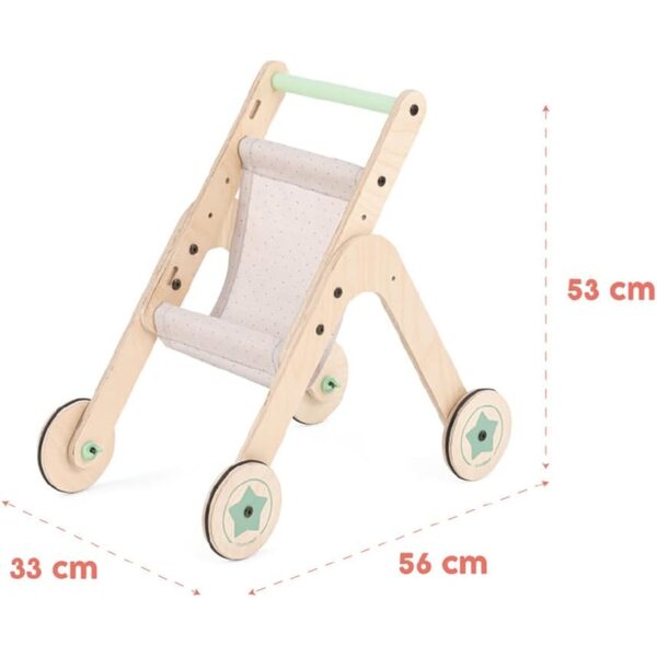 Mamatoyz Trio Kinderwagen Spielzeug-Kinderwagen aus Naturholz für die ersten Schritte der Kinder