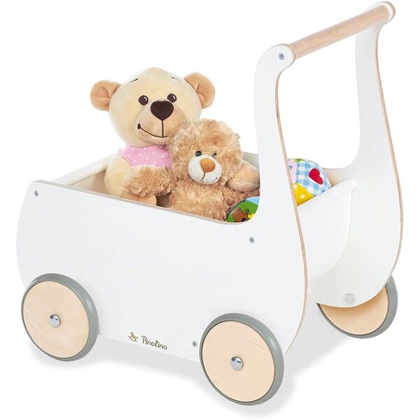 Pinolino Puppenwagen Mette aus weißem Holz, ideal für Spiele und Entdeckungstouren
