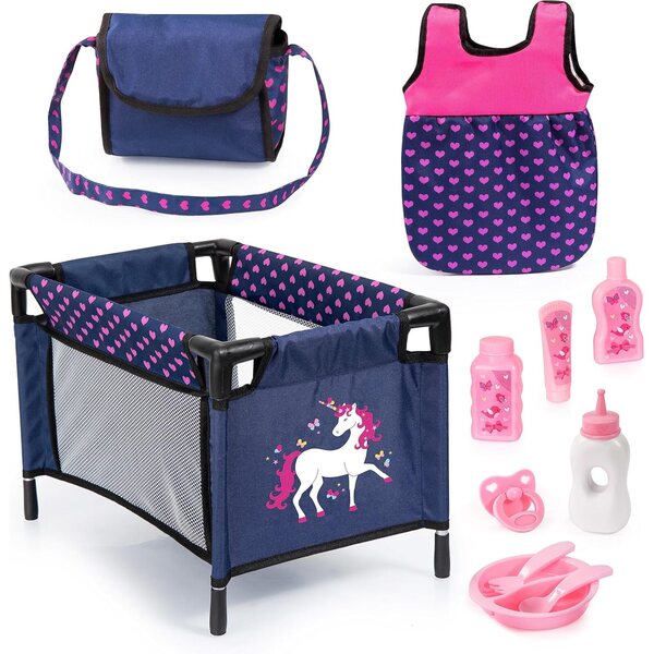 Bayer Design set lettino da viaggio, sacco a pelo, borsa e accessori per bambola 42-46cm