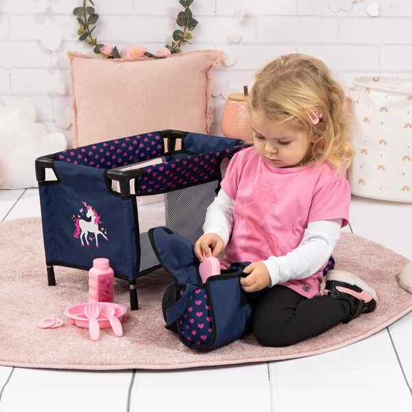 Bayer Design set lettino da viaggio, sacco a pelo, borsa e accessori per bambola 42-46cm
