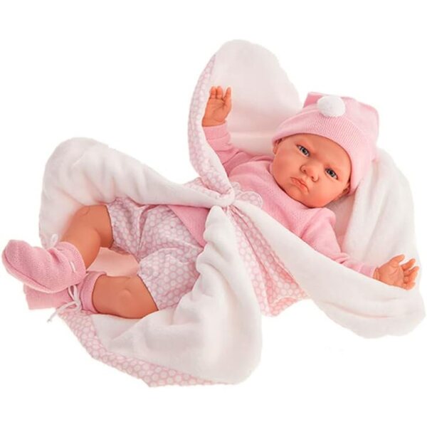 AJR Antonio Giovanni Berta Puppe mit rosa Decke, 52 cm – interaktiv und weich