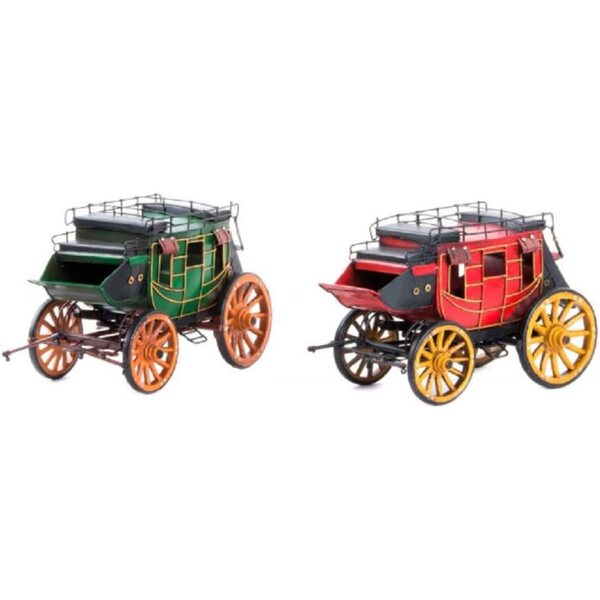 Carrozza modellino in latta fedele riproduzione vintage - verde o rossa 26x15x17 cm