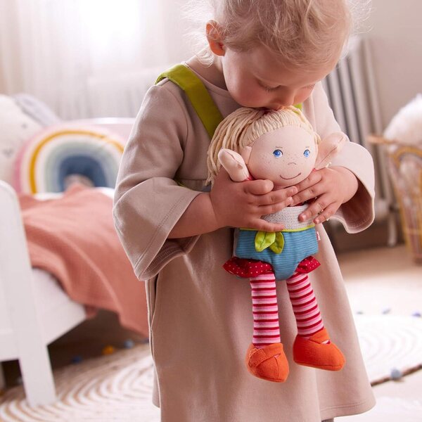 HABA Blättertraum Puppensitz – Leichte, faltbare Stofftiertrage für Kinder