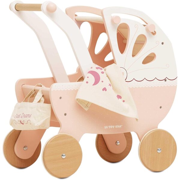 Le Toy Van Spielzeugkinderwagen aus FSC-Holz mit Tasche und Baumwolldecke, 54 cm, Montessori