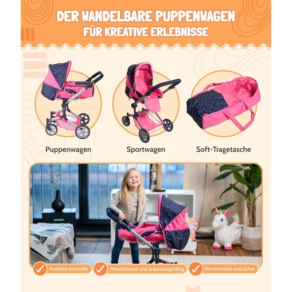 Bayer Chic 2000 Jara Passeggino per Bambole 2 in 1 con Borsa Rimovibile Rosa