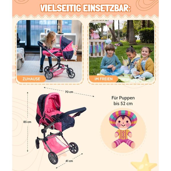 Bayer Chic 2000 Jara Passeggino per Bambole 2 in 1 con Borsa Rimovibile Rosa