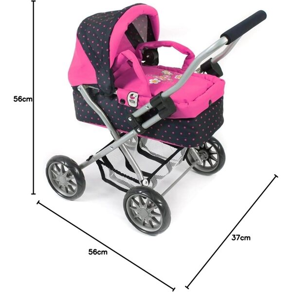 Bayer Chic 2000 Smarty Puppenwagen, rosa und blau gepunktet, mit abnehmbarer Tasche