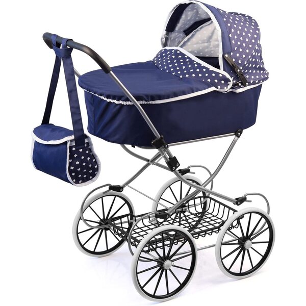Klassischer Deluxe-Puppenwagen 46 cm, blaues Bayer-Design mit Faltstruktur