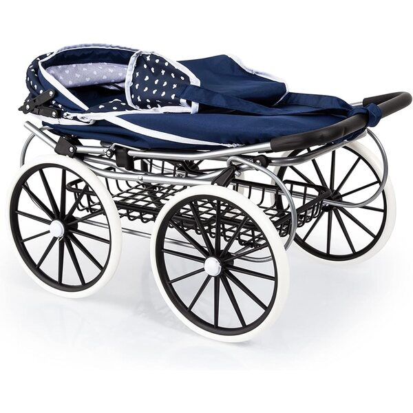 Klassischer Deluxe-Puppenwagen 46 cm, blaues Bayer-Design mit Faltstruktur