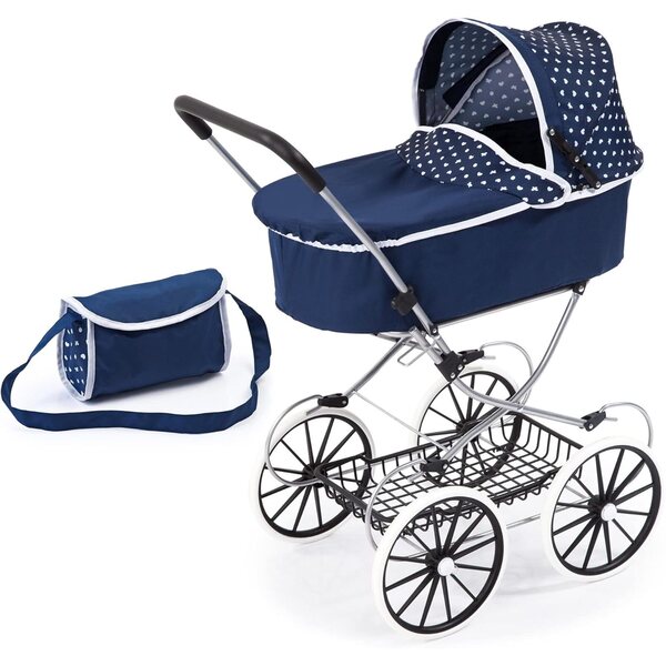 Klassischer Deluxe-Puppenwagen 46 cm, blaues Bayer-Design mit Faltstruktur