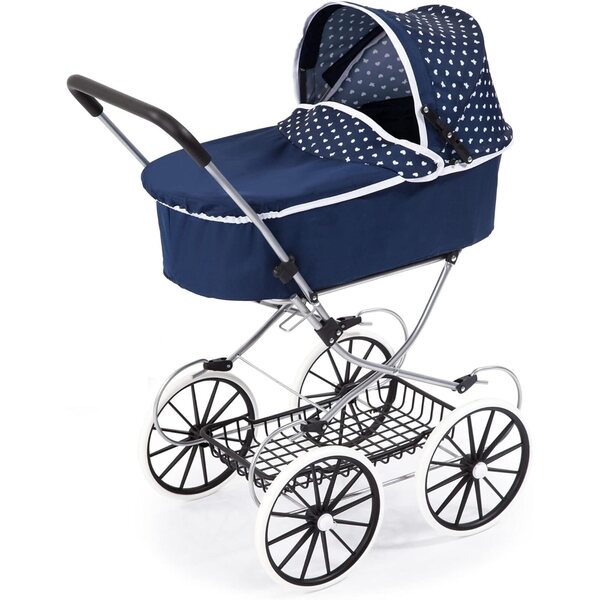 Klassischer Deluxe-Puppenwagen 46 cm, blaues Bayer-Design mit Faltstruktur
