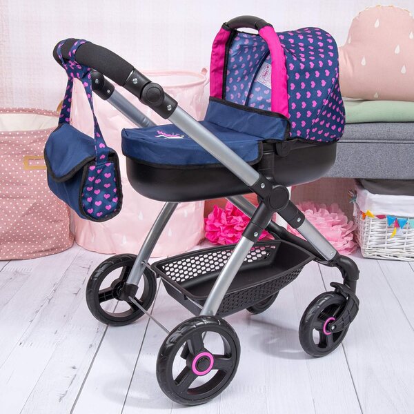 Carrozzina regolabile per bambole fino a 46 cm con borsa e ruote girevoli Bayer Design