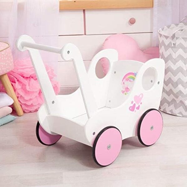 Bayer Design Einhorn Puppenwagen aus Holz, Gummiräder, bis 46 cm