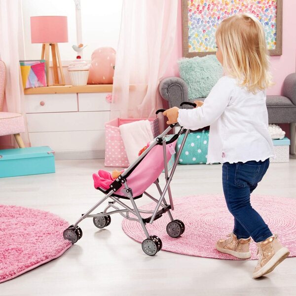 Zusammenklappbarer rosa Puppenwagen mit Doppelrädern – Bayer Design 55 cm