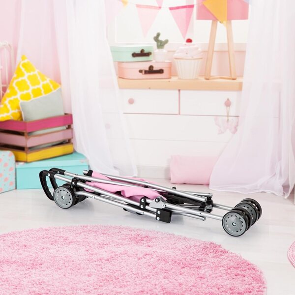 Zusammenklappbarer rosa Puppenwagen mit Doppelrädern – Bayer Design 55 cm