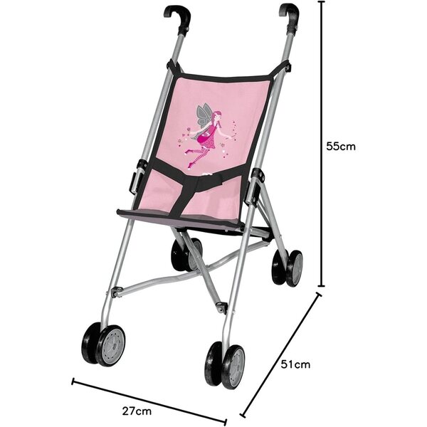 Zusammenklappbarer rosa Puppenwagen mit Doppelrädern – Bayer Design 55 cm