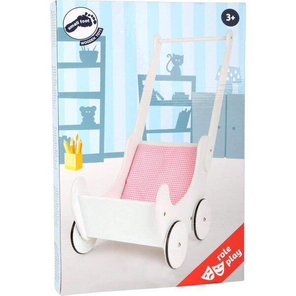 Weißer Kinderwagen aus Holz für Small Foot-Puppen – Spiel für Kinder ab 3 Jahren