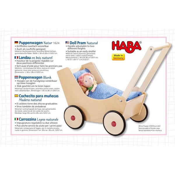 HABA Puppenwagen – Spielzeug-Kinderwagen für Kinder, Rosa