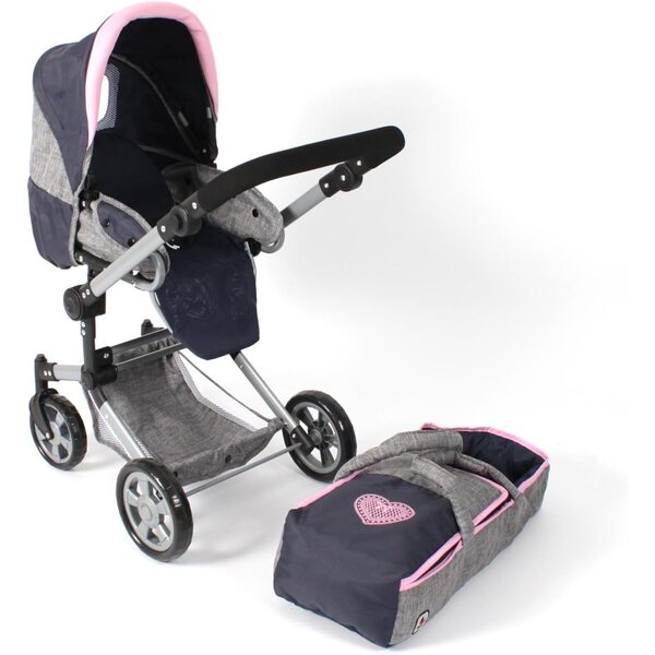 Bayer Chic 2000 Kombikinderwagen JARA grau dunkelblau für Puppen 3 in 1