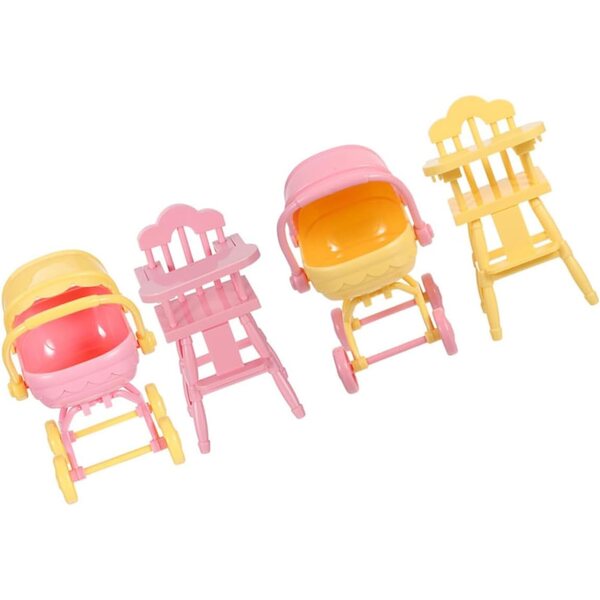 Cabilock 2 Sets realistischer Miniatur-Kinderwagen und Hochstuhl für das Puppenhaus