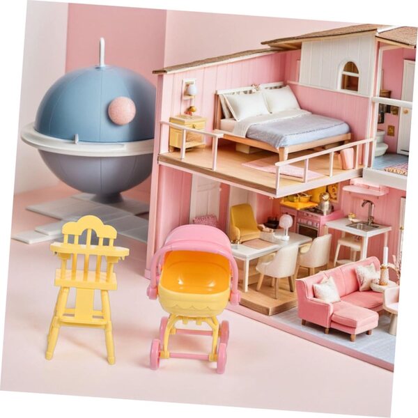 Cabilock 2 Sets realistischer Miniatur-Kinderwagen und Hochstuhl für das Puppenhaus