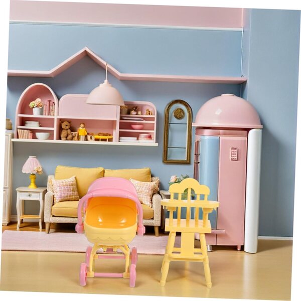 Cabilock 2 Sets realistischer Miniatur-Kinderwagen und Hochstuhl für das Puppenhaus
