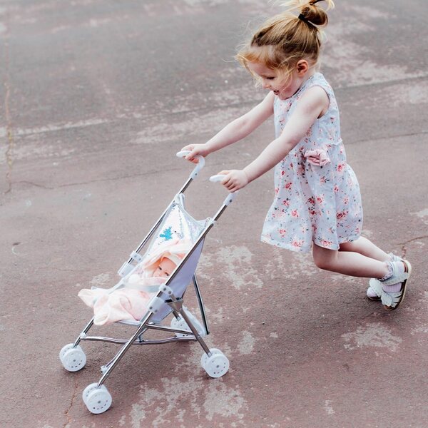 Roma Polly Regenschirm-Kinderwagen für Puppen mit glitzernden Stoffen und einfach zu falten