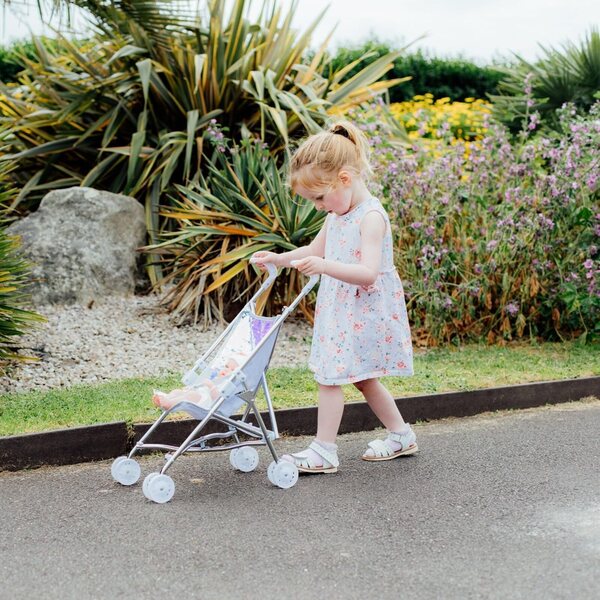 Roma Polly Regenschirm-Kinderwagen für Puppen mit glitzernden Stoffen und einfach zu falten
