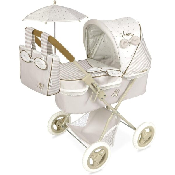 Verona DeCuevas Toys Zusammenklappbarer Puppenwagen mit Sonnenschirm und Zubehör
