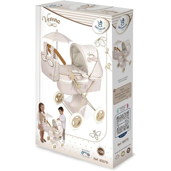 Verona DeCuevas Toys Zusammenklappbarer Puppenwagen mit Sonnenschirm und Zubehör