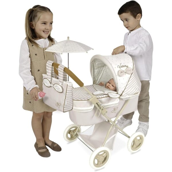Verona DeCuevas Toys Zusammenklappbarer Puppenwagen mit Sonnenschirm und Zubehör
