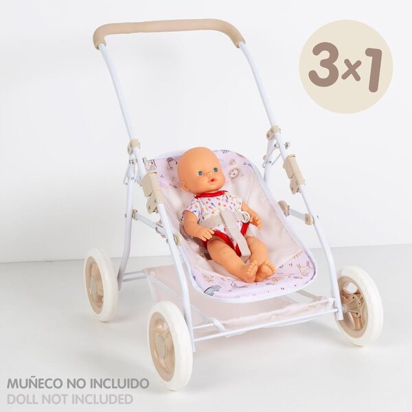 COLORBABY 2-in-1-Puppenwagen mit gepolstertem Griff und rosa Zubehör