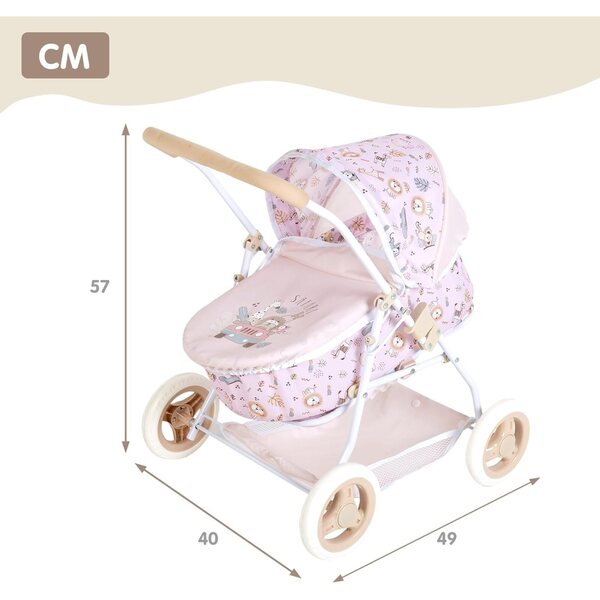 COLORBABY 2-in-1-Puppenwagen mit gepolstertem Griff und rosa Zubehör