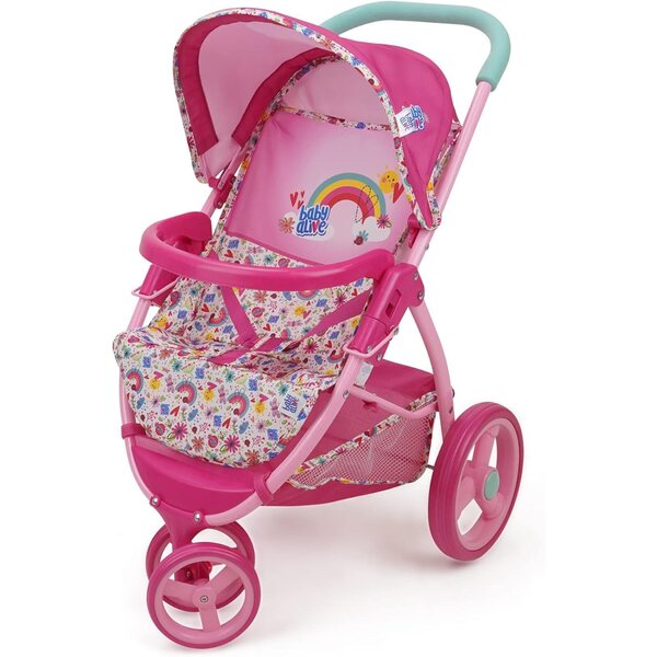 Baby Alive Passeggino Jogging per Bambole fino a 60cm, Rosa con Motivo Arcobaleno