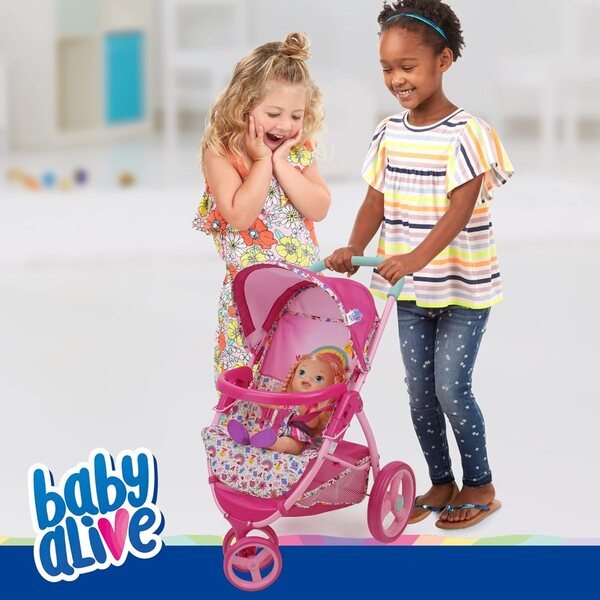 Baby Alive Passeggino Jogging per Bambole fino a 60cm, Rosa con Motivo Arcobaleno