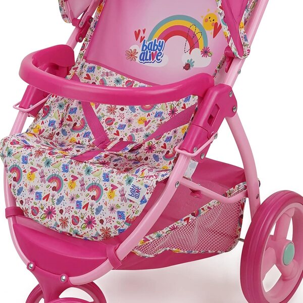 Baby Alive Passeggino Jogging per Bambole fino a 60cm, Rosa con Motivo Arcobaleno