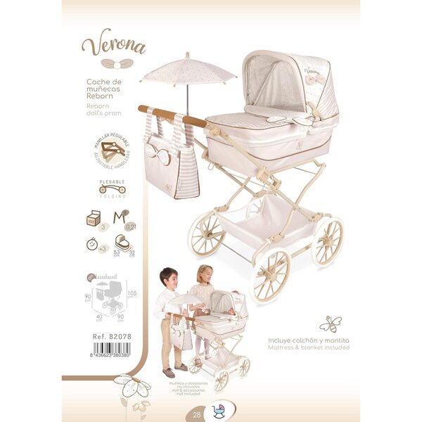 Verona DeCuevas faltbarer Kinderwagen für wiedergeborene Puppen mit Regenschirm und passender Tasche