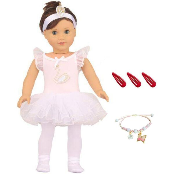 Abbigliamento per bambole 43 cm stile balletto bianco 5 pezzi completo accessori