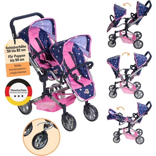 Bayer Chic 2000 Linus Duo Butterfly Navy Pink Zwillingspuppenwagen