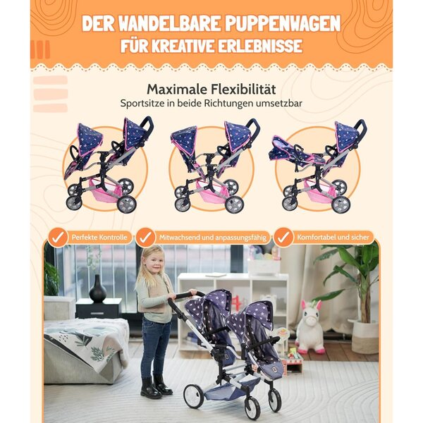 Bayer Chic 2000 Linus Duo Butterfly Navy Pink Zwillingspuppenwagen