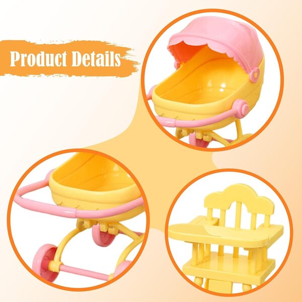 Mini-Hochstuhl und Kinderwagen für Puppenhäuser 1:12 – 2er-Set Gelb