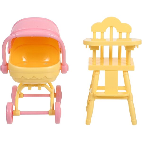 Didiseaon Miniatur-Kinderwagen und Hochstuhl für Puppenhäuser aus ABS