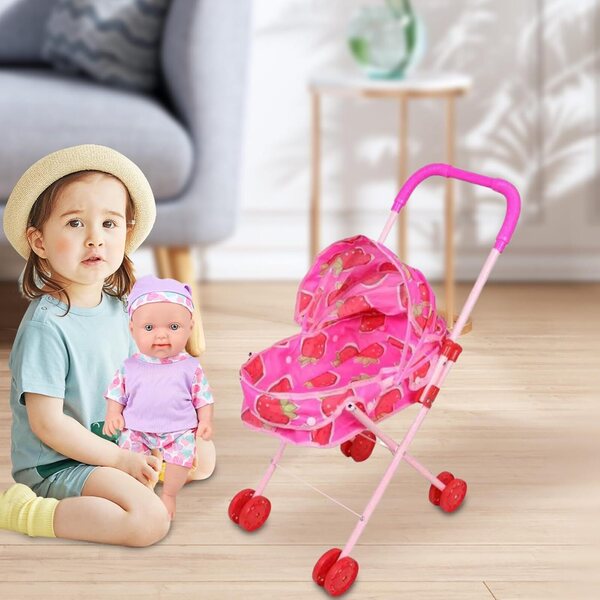 Passeggino Giocattolo per Bambole in Metallo con Tenda Pieghevole – Gioco di Ruolo Bambini