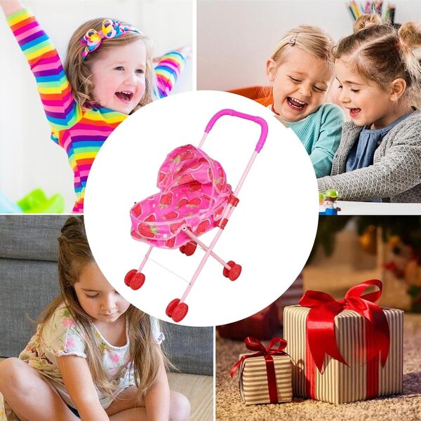 Passeggino Giocattolo per Bambole in Metallo con Tenda Pieghevole – Gioco di Ruolo Bambini