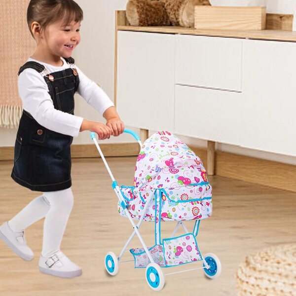 Rosa Puppenwagen mit widerstandsfähiger Struktur und faltbarem Design, 38 x 68 cm