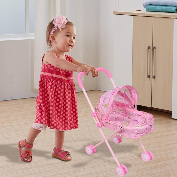 55 cm großer, faltbarer Puppenwagen mit verstellbarem Sonnenschutz zum Spielen drinnen und draußen