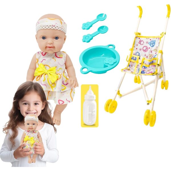 Realistischer 10-Zoll-Spielzeugkinderwagen mit Zubehörset für Kinder ab 3 Jahren