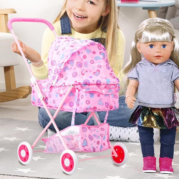 Rosa oder blauer Spielzeugkinderwagen für Kinder mit widerstandsfähigem Rahmen und realistischem Design